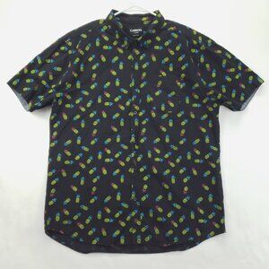 Carbon Shirt Mens XL Black Hawaiian Pineapple Cotton Short Sleeve Button-Down